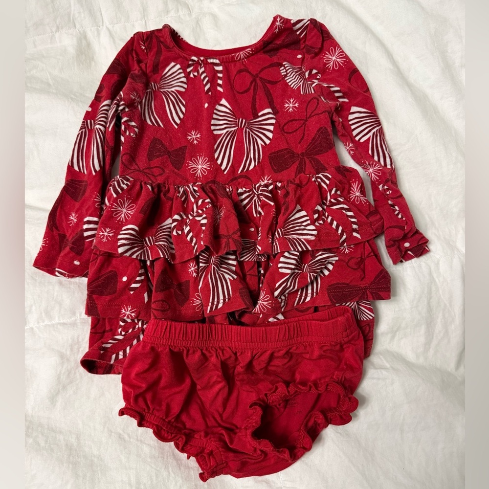 Little Sleepies Red and White bow dress and bunnies